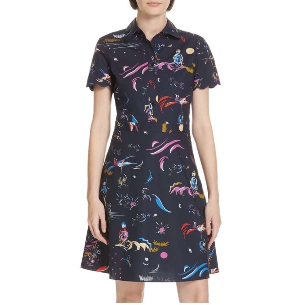 TORY BURCH SCALLOPED EDGE SHIRT DRESS SIZE 2